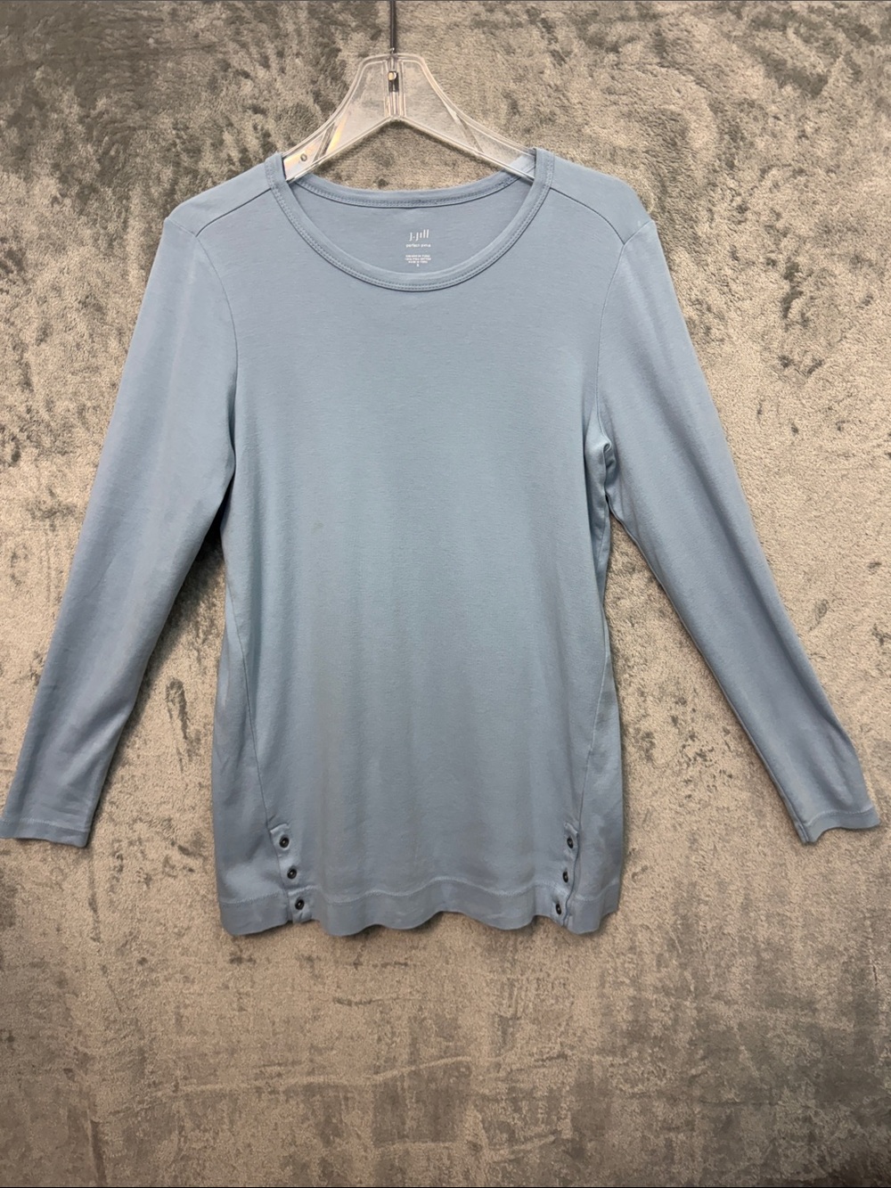 J Jill perfect pima small Light Blue Long-Sleeve Crewneck Top with Side Buttons
